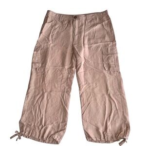 Free People Silk Cargo Capri Pants Size 6 Beige Tan Y2K Utility